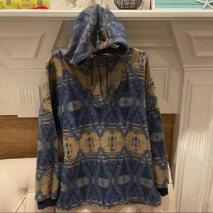AT: French Country Express Womens L Half Zip Pullover Fleece Hoodie shirt Blue